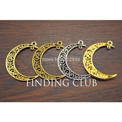 20 pcs 32x38mm Alloy Metal Filigree Moon Shape Earring Findings Charm Pendant