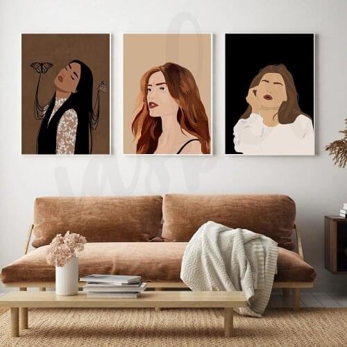 Fashion Thinking Woman Decorative Picture Nordic Feature Canvas Painting Wall Art Poster for Living Room Home Decor