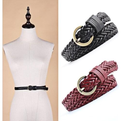 Fashion Women Braided Cowskin Leather Casual Belt Alloy Buckle Waist Belt Black Waistband Belt For Dress/Casual Pant/Jeans SE22