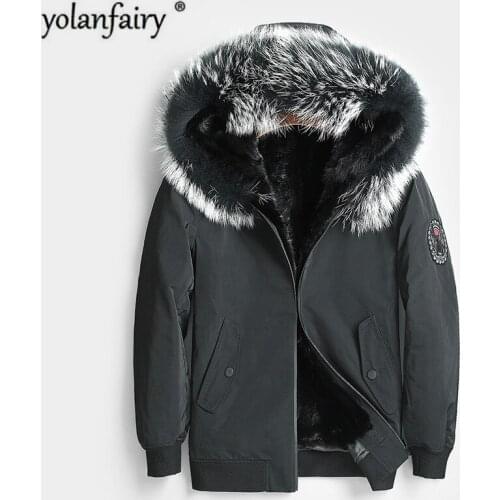 Real Fur Coat Men Mink Fur Coat Raccoon Fur Collar Real Fur Parka Mens Clothing 2020 Korean Baseball Jacket Casaco 8807 YY1036