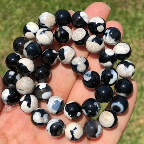 Natural Stone White Dot Fire Agates Onyx Beads Round Loose Spacer Beads For Jewelry Making Handmade Diy Charm Bracelet 6/8/10MM