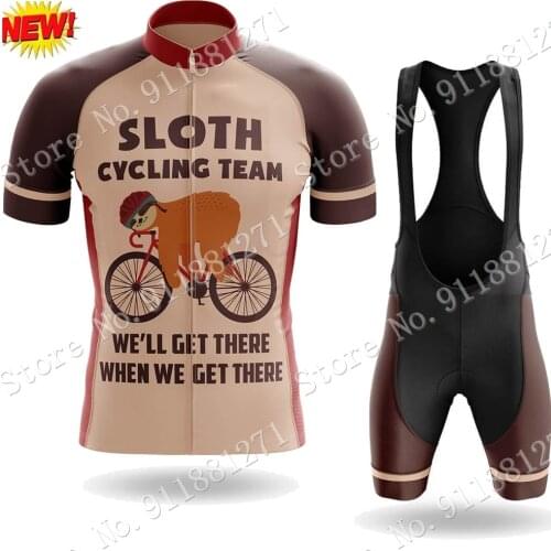 New Sloth Brown 2021 Cycling Jersey Set Summer Bicycle Clothing Road Bike Shirts Suit Bicycle Bib Shorts MTB Ropa Maillot Ropa