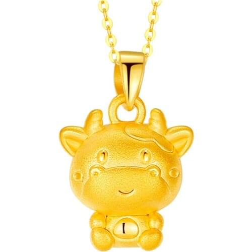 New Pure 24K Yellow Gold Pendant Women Lovely Heart Cattle Necklace Pendant