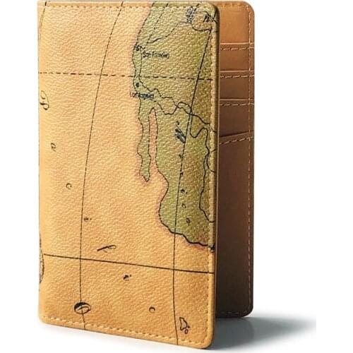 Vintage Soft Leather Map Mens Passport Cover Credit Card Holder Slim Organizer Travel Wallet For Female ID Card Case Protector