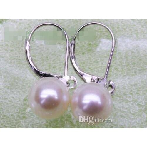 GENUINE 8mm Round White Akoya Pearls Dangle Earring Sterling Silver 10pc>>>silver earrings for women