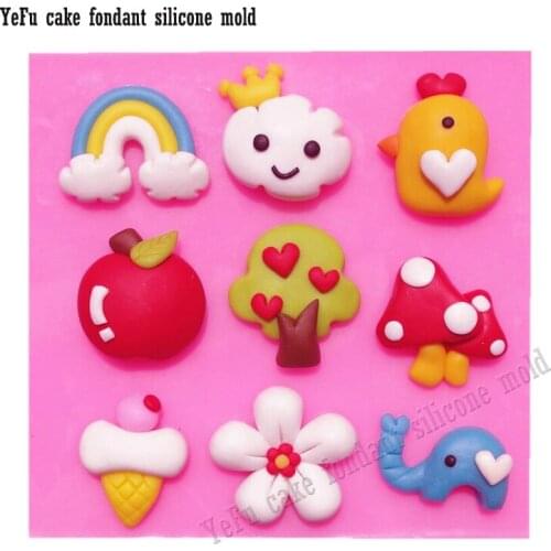 Heart mushroom Apple rainbow Flowers chick Fondant chocolate silicone mold for cake decorating tools F0828