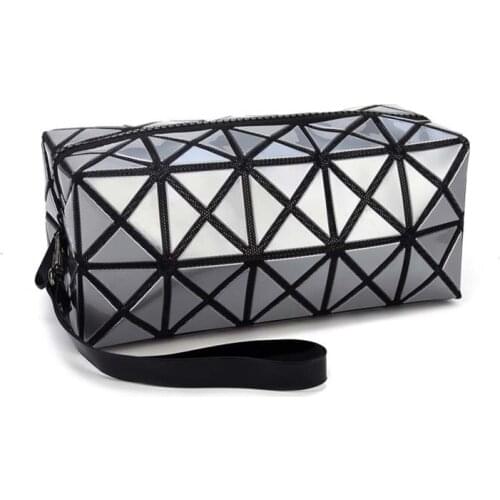 2019 Makeup Bag Fashion Portable Folding Package PU Leather Makeup Bags Women Geometric Zipper Cosmetic Bag Mini Organizer Bags