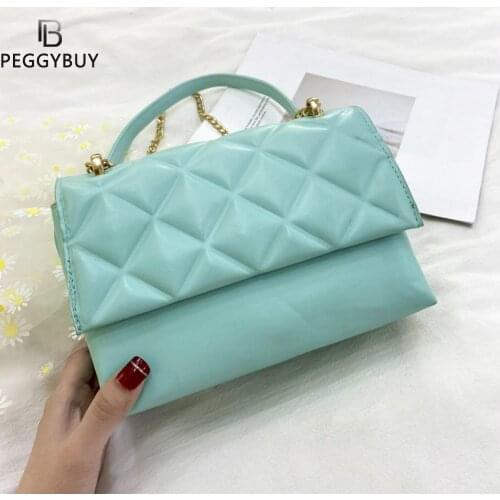 Fashion Solid Color PU Leather Women Crossbody Bags Female Ladies Rhombus Pattern Chain Flap Square Shoulder Bag Underarm Bag