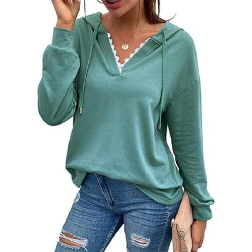 Hoodies Women 2021 Autumn Fashion Lace Patchwork Long Sleeve Streetwear Sports Pullovers Tops Female Casual Oversized Sweatshirt