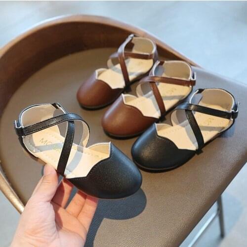 Kids Shoes Fashion Spring Autumn Toddler Shoes Girls Childrens Cross-tied Pu Leather Princess Comfortable Flat Dance Shoe Baby