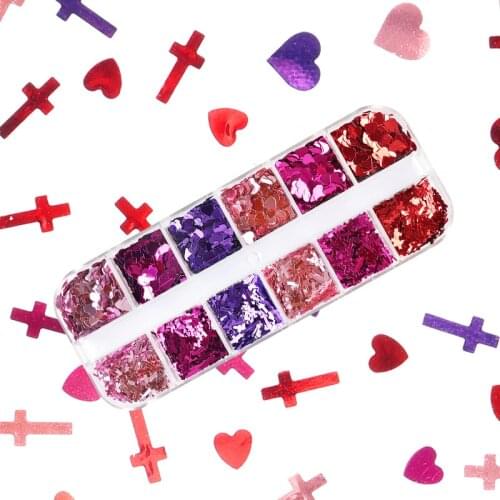 Holographic Nail Glitter Flakes Cross Heart Shaped Sequins Ulta-Thin Sticker Decal Manicure Mix Glitter Pieces Loose Glitter