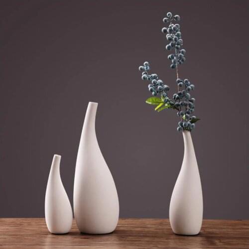Nordic Simple Water Drop Vase Pure White Vegetarian Ceramic Vase Figurines Home Decoration Crafts Desktop Dried Flower Vase Art