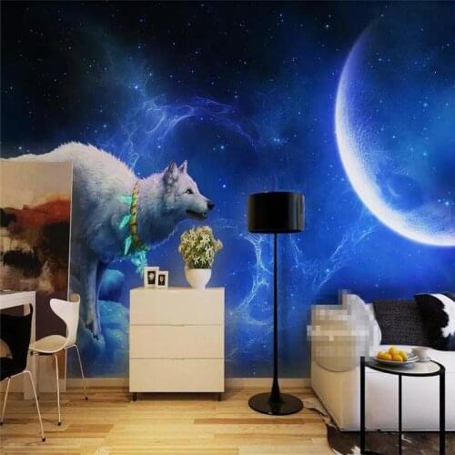 Magical beautiful moon wolf anime landscape wall professional production mural wholesale wallpaper mural poster photo wall