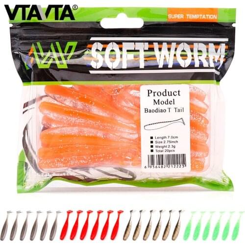 VTAVTA 20pcs/Pack Easy Shiner Shad Soft Lure 50mm 70mm Artificial Silicone Bait Fishing Lure For Pike Crankbaits Fishing Tackle