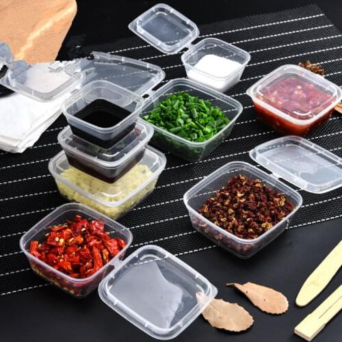 100pcs High quality square clear plastic cups sauce oil seasoning milk powder packaging boxes food salad dessert cups with lids