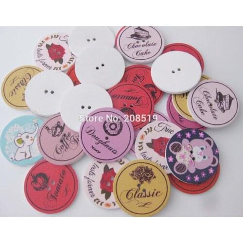 WBNNLG Sweet Life 100 Pcs Vintage Buttons Wood Scrapbooking Craft for decoration 32mm Round Sewing accessories