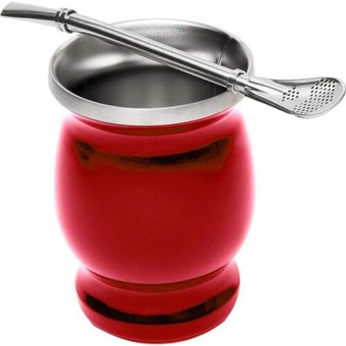 Yerba Mate Gourd Set Double-Wall Stainless Steel Mate Tea Cup and Bombilla Set