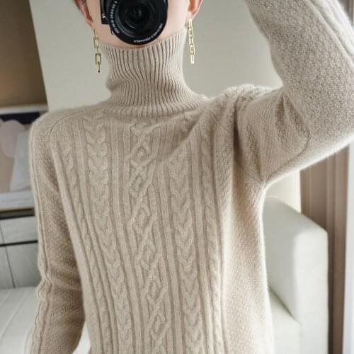 Womens pullover 2021 winter new 100% wool sweater casual solid color cashmere sweater turtleneck knitwear ladies top thick