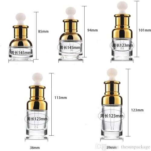 Gold Glass Dropper Bottle 20 30 50ml Luxury Serum Bottle with Gold Cap for Essential Oil