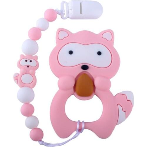 1pc Baby Teether Pacifier Chain Silicone Raccoon Rodent For Pendant Pacifier Chain Clip Silicone Beads Teething Baby Nursing
