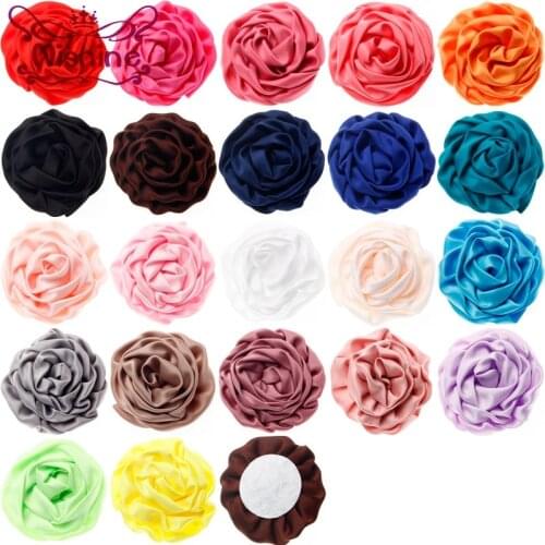 Nishine 10pcs/lot 7cm 22 Colors Satin Rolled Rose Flowers For Diy Hair Clips Headband Children Girls Decor Hair Accessories