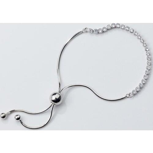 100% Real. 925 Sterling Silver Fine Jewelry 3mm Beads Charms Snake bone Tennis chain Bracelet Prong Clear AAA+ CZ Stone GTLS482