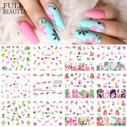 12 Designs Flamingo Rainforest Nail Art stickers Colorful Flowers Leaves Water Transfer Slider Foil Cartoons Decals CHA1537-1548