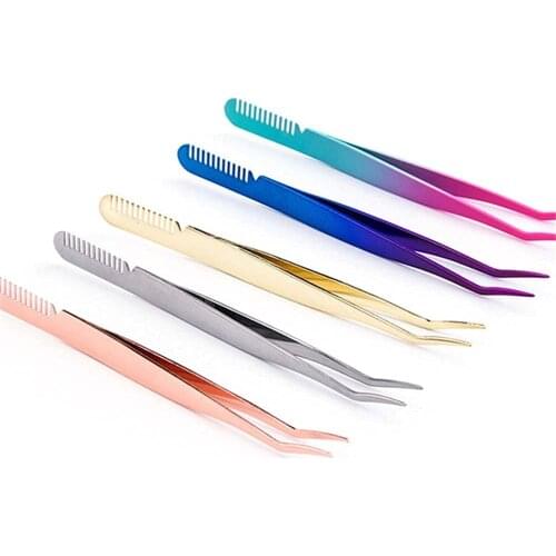 2 IN 1 Eyelash Tweezers with Comb Brush Eyelash Extension False Eyelashes Applicator Tool Stainless Steel Lashes Separator