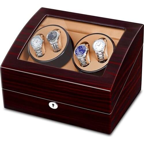4 Automatic Ebony Watch Winder with 6 Storage Case Baking Finish 5 Modes For Mechanical Watch