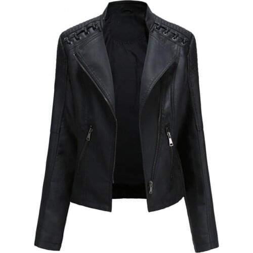 40% Dropshipping!!Autumn/Winter Womens Coat Zipper Stand-up Collar Motorcycle Slim Jacket