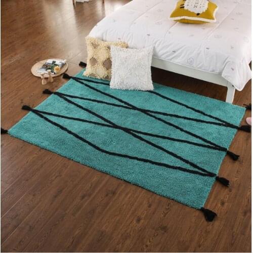 Tassel handmade American Living Room Sofa Carpet 100% Cotton Rug Tea Table Simple Style Mattress Front Bed Wool Carpet