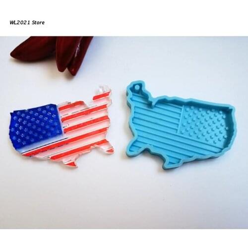 Shiny Glossy US Map Keychain Silicone Epoxy Resin Mold DIY Keychain Pendant Jewelry for Valentine Gift Craft
