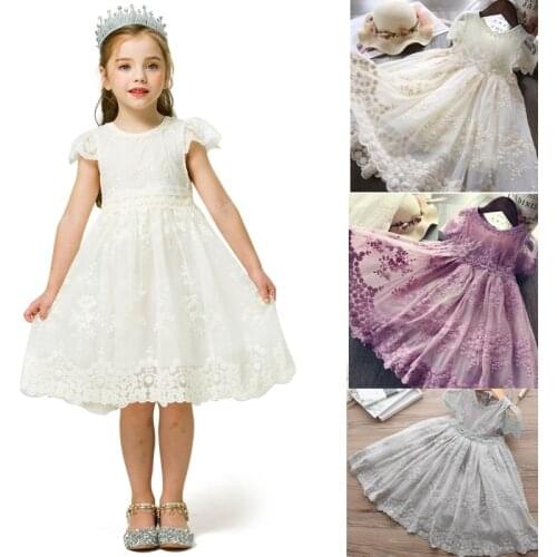 Kids Dresses For Girls Dress Clothing Lace Tulle White Flower Girl Wedding Gown Baby Princess Dresses Children Clothes 7 Years