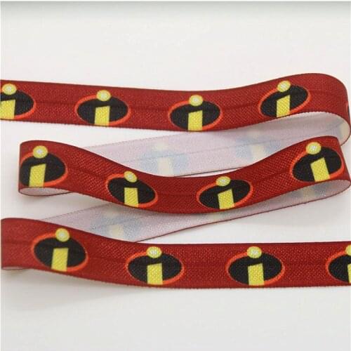 DHK 5/8'' 5yards Incredibles super printed Fold Elastic FOE stretch ribbon hairbow headwear headband DIY Wholesale C1542