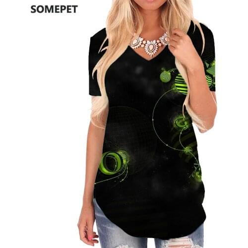 SOMEPET Letter T Shirt Women Abstract T-shirts 3d Pattern V-neck Tshirt Art Tshirts Printed Womens Clothing Punk Rock Printed