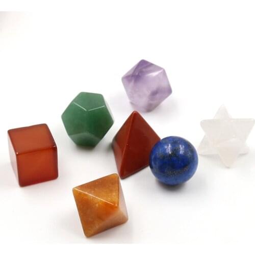 7 Chakra Healing Crystal Platonic Solids Sacred Geometry Set with Merkaba Star Carved Chakra Stone Set for Crystal Healing Medit