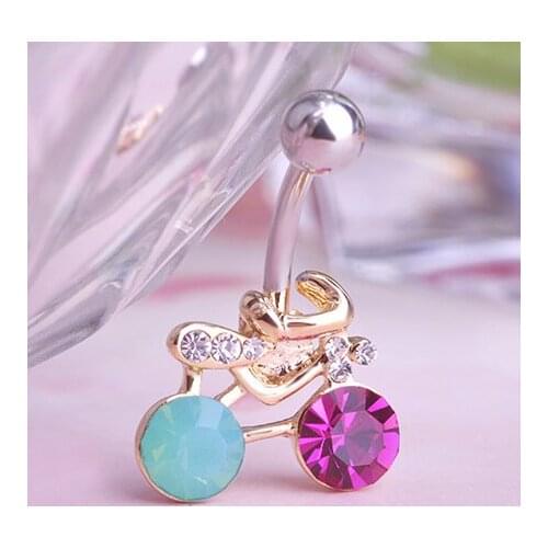 Madrry Fashion Kawaii Gold Color Rhinestone Colorful Girl Gift Bicycle lovers Bike Navel Ring Bijoux Belly Button Ring