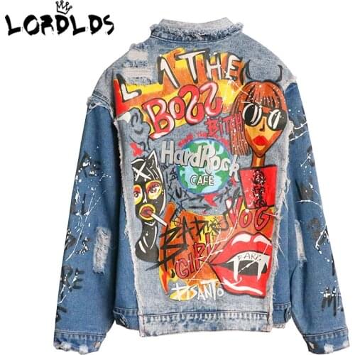 LORDLDS Jean Jacket Women Denim Jackets New Spring Outerwear Patchwork Oversize Fashion Print Female Coat Turn-Down Collar