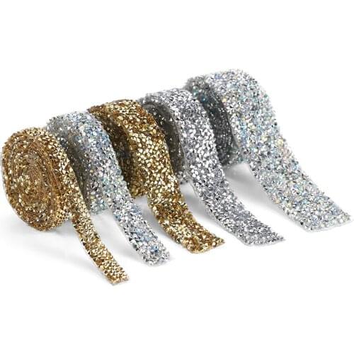 1 Yard 1.0-3.0mm Rhinestones Tape Banding Hotfix Strass Crystal Decoration Rhinestone Ribbon For DIY Woman Clothing Shoes Hats