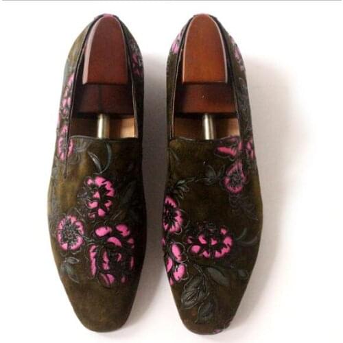 New arrival print fashion handmade cow suede men shoes loafers slip on casual shoes for men