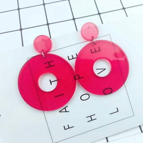 2021 NEW Hollow Out Geometric Round Drop Earrings Transparent Colors Acrylic Women Earrings Fashion Party Jewelry