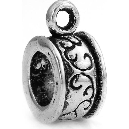 Lovely 30 Flower Pattern Bail Beads Fit Charm Bracelets 13x9mm (B05533)