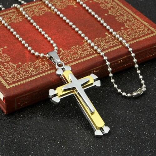 Diamond Cross Necklace Unisex Men Stainless Steel Pendant Necklace Chain Fashion Jewelry Kimisohand Available in three colors