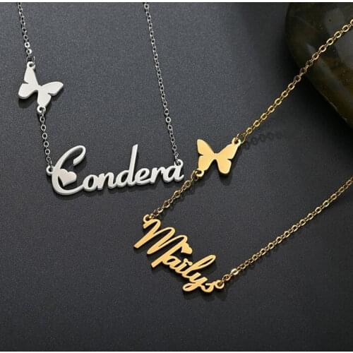 MumuXing Personalized Custom Butterfly Name Pendant Stainless Steel Necklace Ladies Fashion Jewelry Valentines Day Gift