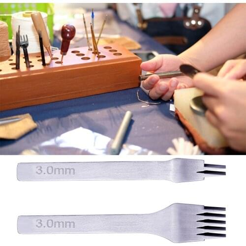White Steel Stitching Lacing Punch Polished Prongs Leather Craft Hole Puncher Spring Loaded Marking Drilling Tool