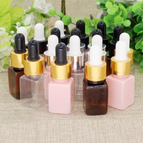 10/50/100pcs 10ml Empty Square PET Dropper Bottle with gold/black dropping cover DIY Cosmetic Essential Oil Packing Container