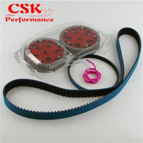 Timing Belt w/Balance + Clear Gear Cover+ Cam Pulley Fit For Lancer EVO 9 IX 4G63 BK/RD