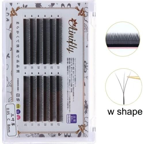 AINIFLY Pre Made Fans 3D Clover Eyelashes 0.05 W Shape Fast Fanning Lashe Extensions Dark Black Soft False Eyelashes Mink Cilios