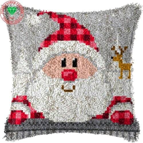 Christmas Santa embroidery kits Needlework Cross-stitch cushion Diy Pillowcase sets embroidery stitch thread Latch hook rug kits