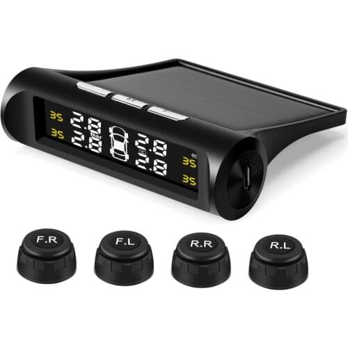 Smart Car TPMS Tire Pressure Monitoring System Solar Power Digital TMPS LCD Display USB Auto Security Alarm Tire Pressure Sensor